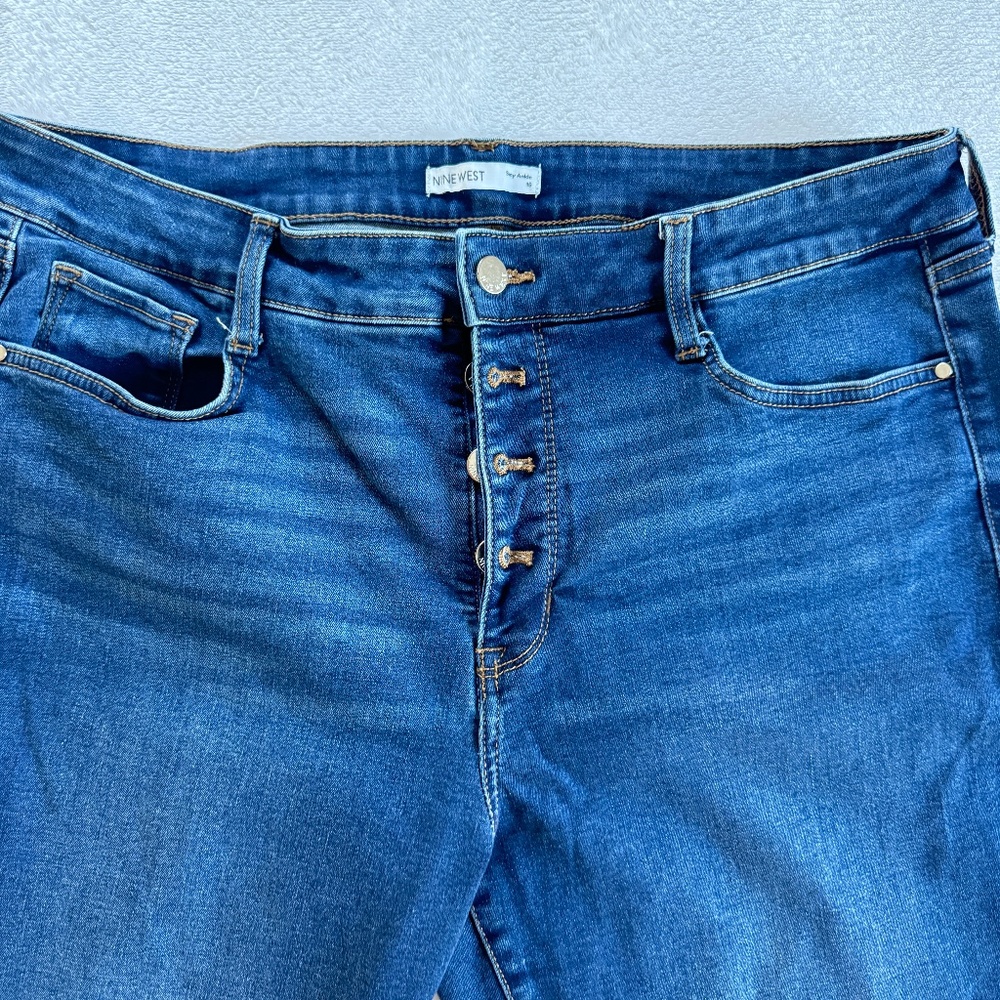 Nine West Button Fly Skinny Ankle Dark Wash High Rise Jeans Size 16-Free Ship